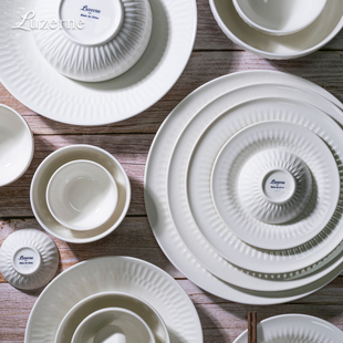 Luzerne陆升新骨瓷暖白餐具雏菊瑰丽系列家用饭碗面碗菜汤盘汤勺