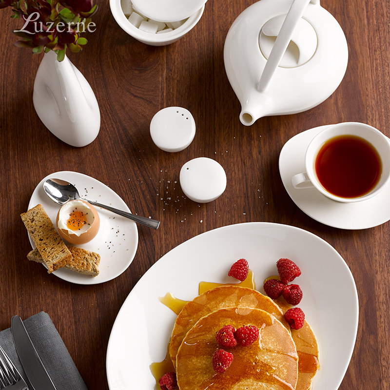 Luzerne陆升陶瓷珍珠白极简餐具暖白异形家用盘子饭碗汤盘菜盘勺,餐饮具,酒店餐具,淘宝优惠券,粉丝福利购,淘宝优惠卷