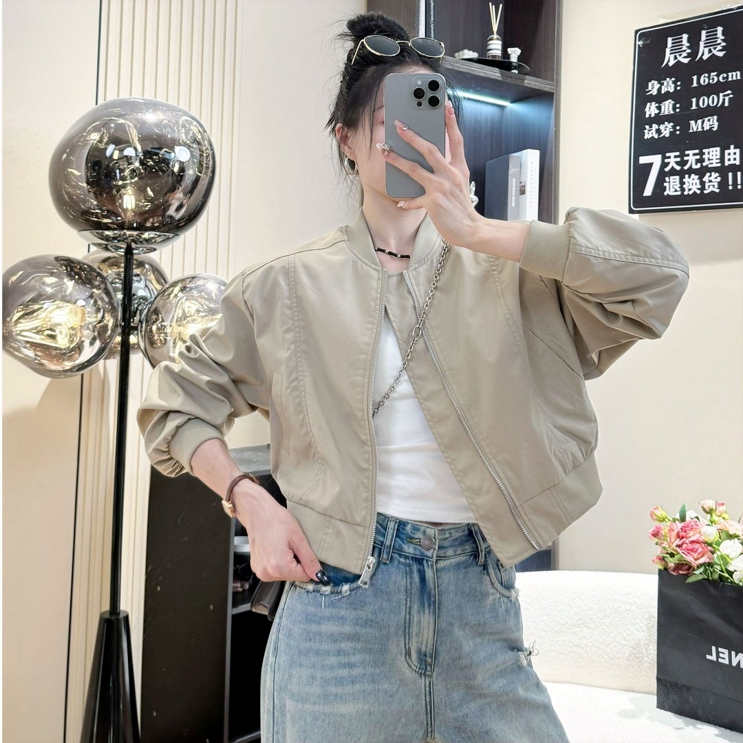 工作室原创春秋女外套短款百搭休夹克上衣小个子简约时尚立领棒闲