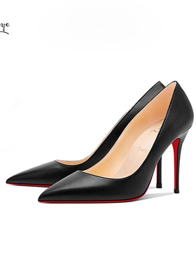 名媛so kate高跟鞋细跟浅口红底哑光黑色羊纹皮单鞋百搭性感纯欲