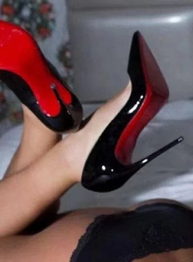 代发hot chick 13cm高跟鞋kate 12cm细跟黑色cl红底浅口尖头鞋45