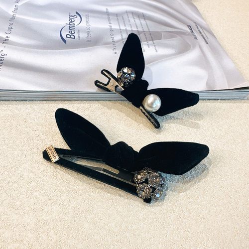 丝绒水钻兔耳朵立体鸭嘴夹BB夹