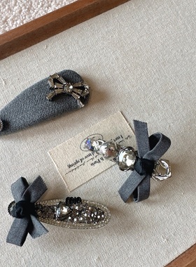 韩国高级感灰色蝴蝶结发夹网红侧边发卡边夹少女刘海夹BB夹鸭嘴夹