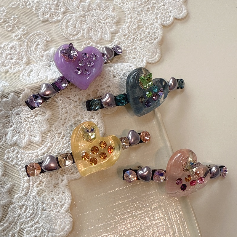 韩国发饰甜美爱心镶钻发夹一字夹