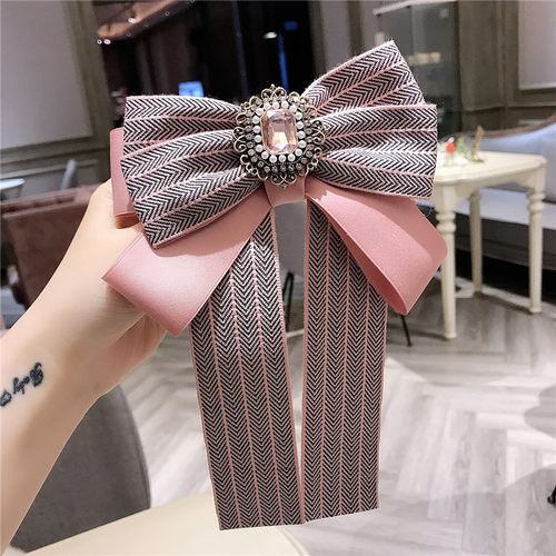 彩色珍珠条纹领口大蝴蝶结领结