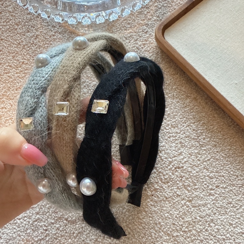 韩国复古珍珠毛线麻花发箍