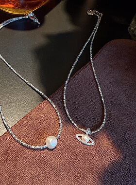 轻奢水钻土星项链简约碎银子颈链