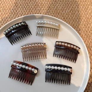 韩国同款珍珠发梳女网红轻奢碎发整理边夹高级感后脑勺倒插梳头饰