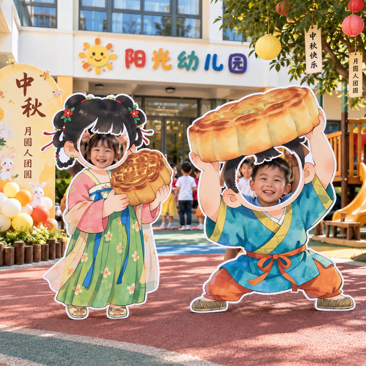 中秋幼儿园打卡拍照人形立牌KT板