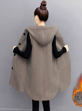 加大码羊羔绒马甲女秋冬连帽无袖百搭马夹中长款坎肩背心宽松外套