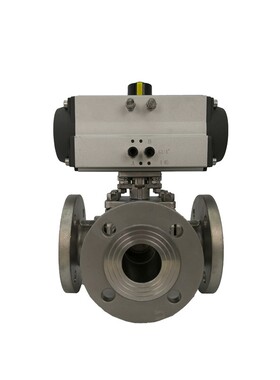 气动球阀三通304不锈钢法兰L型T型气动三通阀AT- Q644/5F/M-16P