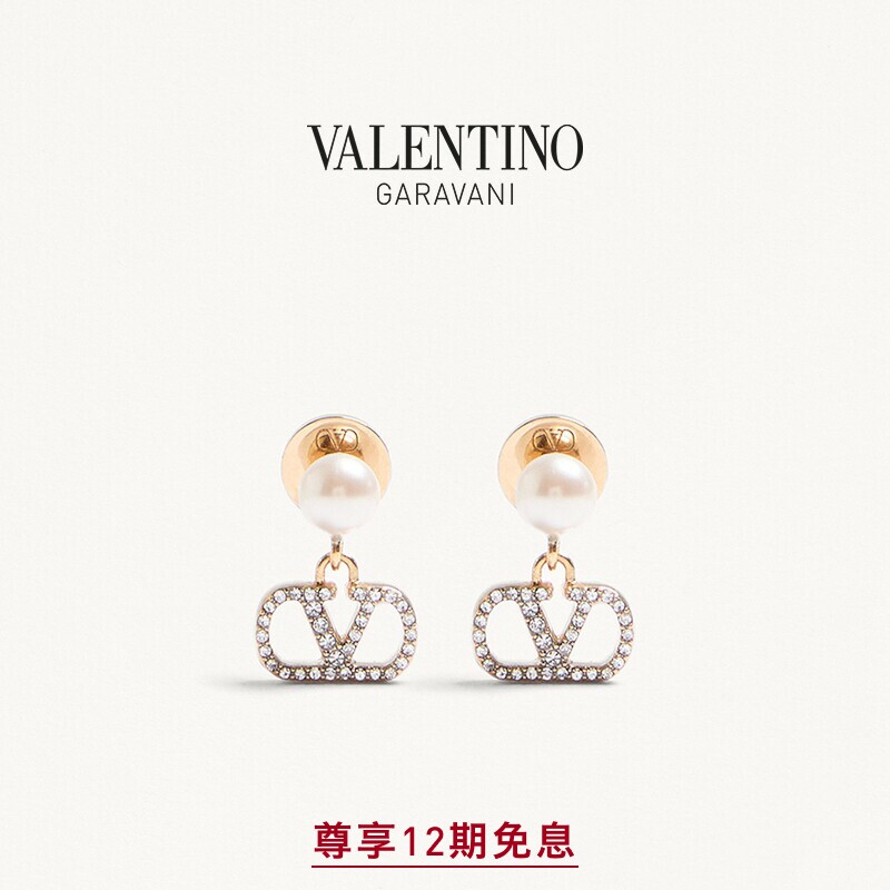 华伦天奴VALENTINO女士 VLOGO SIGNATURE 金属仿珍珠和仿水晶耳环