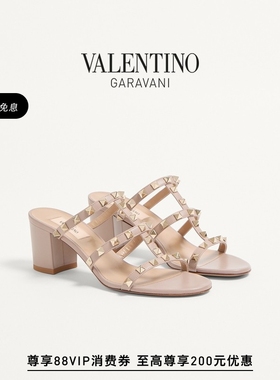 [礼物][6期免息]华伦天奴VALENTINO女士 ROCKSTUD牛皮革铆钉凉鞋