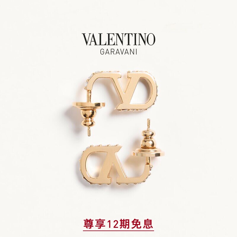 华伦天奴VALENTINO女士 VLOGO SIGNATURE 金属和仿水晶耳环[礼物]