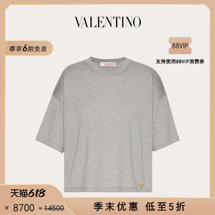 季 末优惠 华伦天奴VALENTINO女士羊绒真丝针织T恤