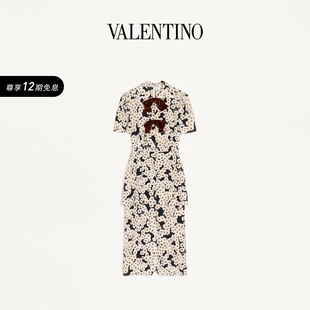 12期免息 上市 华伦天奴VALENTINO女士花卉印花绉纱连衣裙 新品