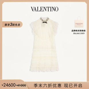 华伦天奴VALENTINO女士轻质亚麻短款 礼物 末优惠 刺绣连衣裙 季