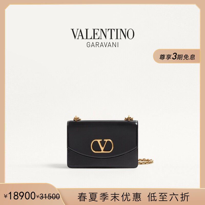[季末优惠]华伦天奴VALENTINO女士 VAIN亮面牛皮革手袋单肩斜挎包