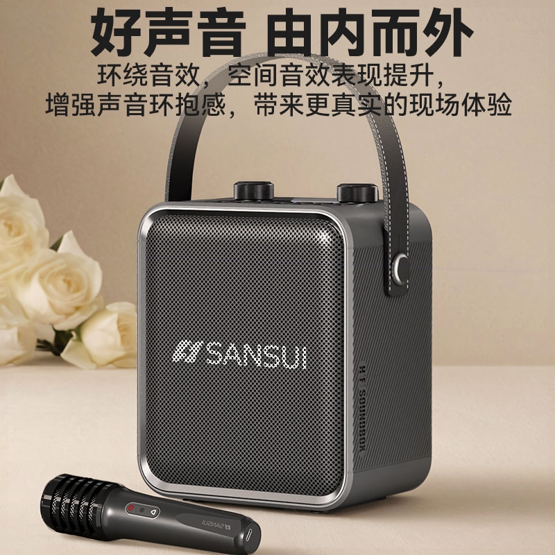 山水T92家用K歌音箱蓝牙唱歌话筒体机麦克风高音质家庭KTV音响一