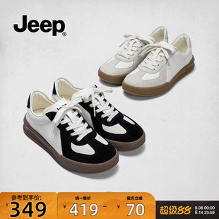 jeep女鞋秋季2025新款黑白拼色轻便软底德训鞋百搭休闲鞋运动板鞋