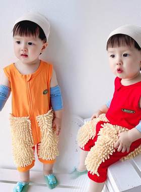 一岁宝宝爬爬服秋冬款拖地婴儿童拖地爬行衣服拖把拖擦地室外地板