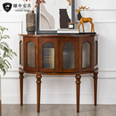 美式 玄关台靠墙轻奢高级感半圆玄关柜过道柜 实木入户玄关桌法式