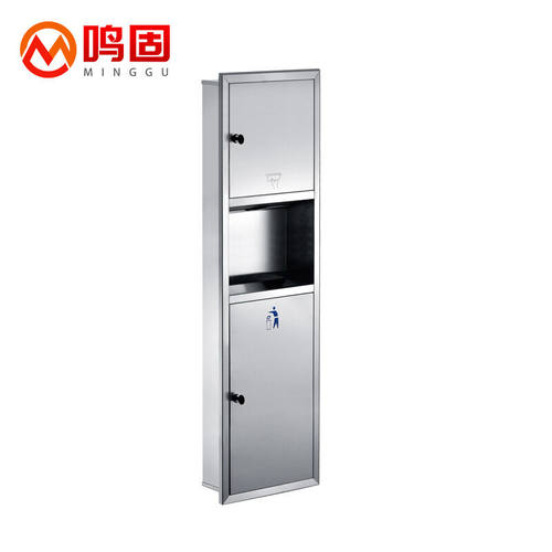 鸣固ZJ6655二合一抽纸箱嵌入式纸巾架擦手纸箱组合柜垃圾桶304砂