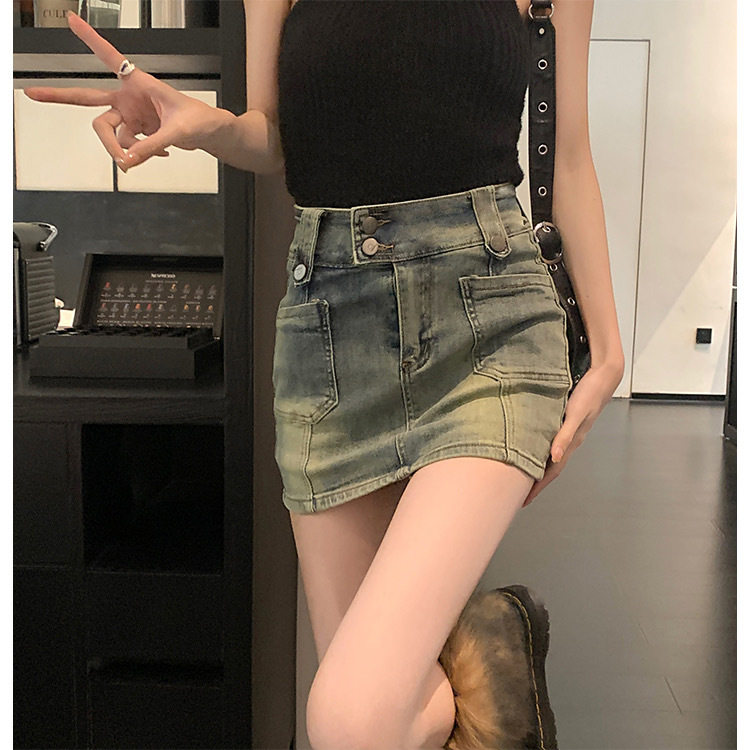 高腰短裙牛仔半身裙女春季防走光裙裤半裙小个子包臀裙子紧身