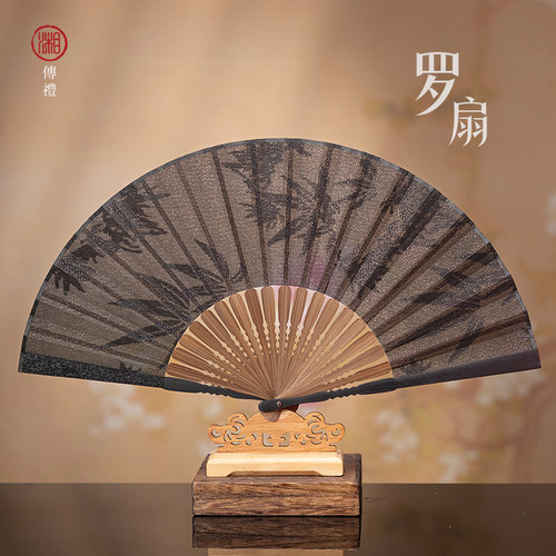湘传礼非遗/桑蚕丝真丝罗扇手工花罗折扇汉服复古新中式送礼佳品