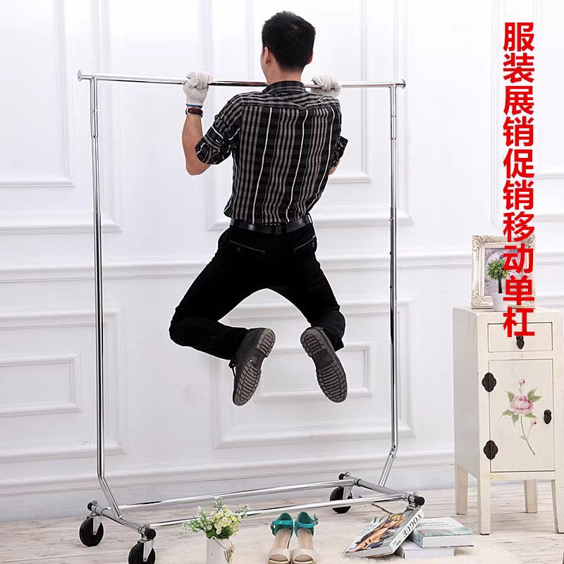 热销服装店伸缩折叠龙门架带轮子单杠挂衣架货架展销会促销展示架
