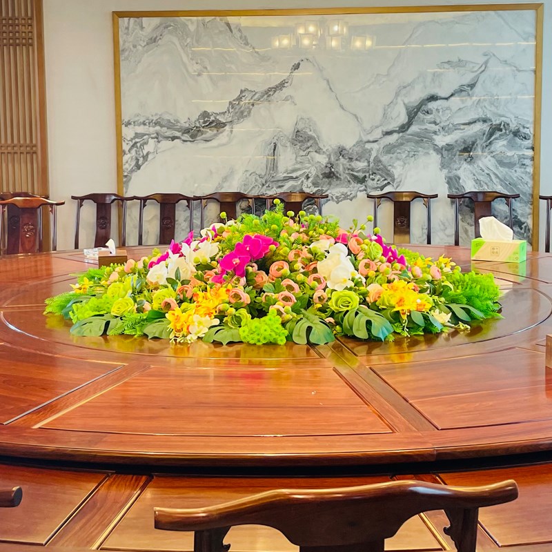 热销酒店餐桌花摆花大圆桌中间转盘摆花饭店餐桌花包餐厅桌面中间