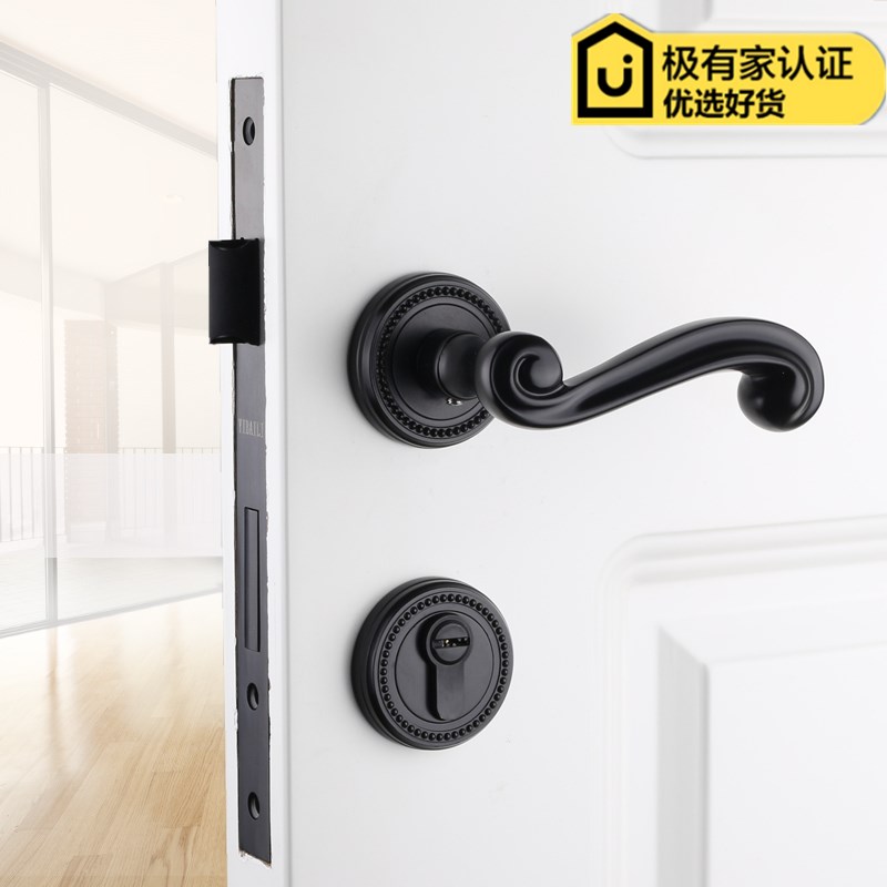 热销依佰利美式黑色门锁北欧室内房门锁欧式仿古静音分体木门锁三