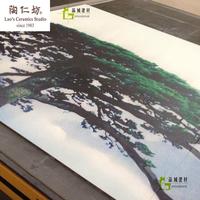 熱銷室外3D瓷磚背景墻中式客廳沙發(fā)電視背景墻迎門墻壁畫黃山迎客