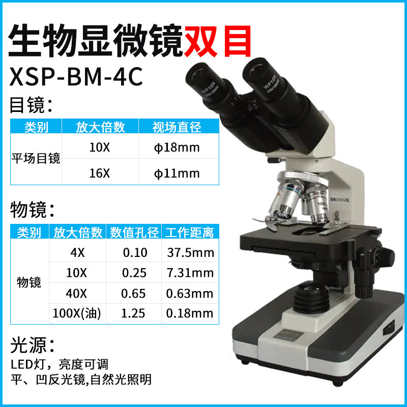 BIOAM 단일 및 이중 삼안 현미경 실험실 XSP-BM1600 배 전문 과학 연구 광학 생물학 현미경