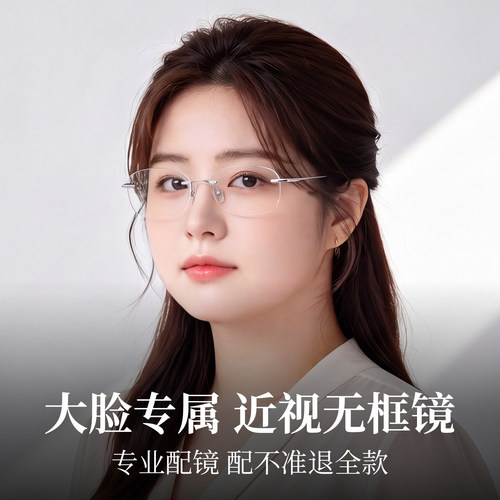方圆大脸适合的魅影无框近视眼镜女专用高级感加宽可配度数无边框