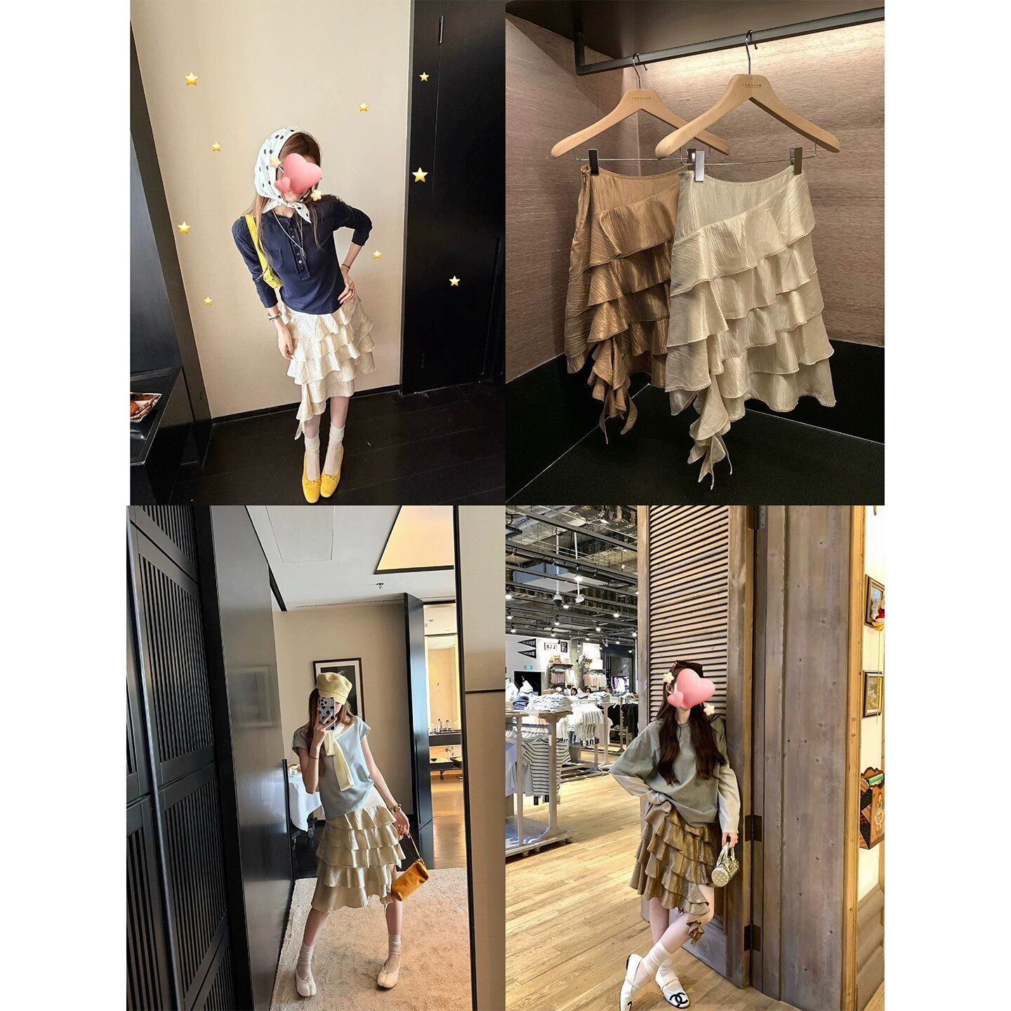 aaaaxbbb 香槟之夜 定染面料缎面不规则波浪裙两色重工多层半身裙