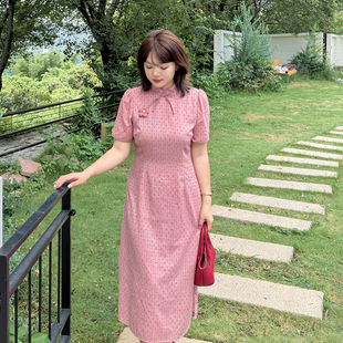 旗袍裙子 大码 女装 微胖mm民国风减龄立体提花连衣裙2025夏季 新中式