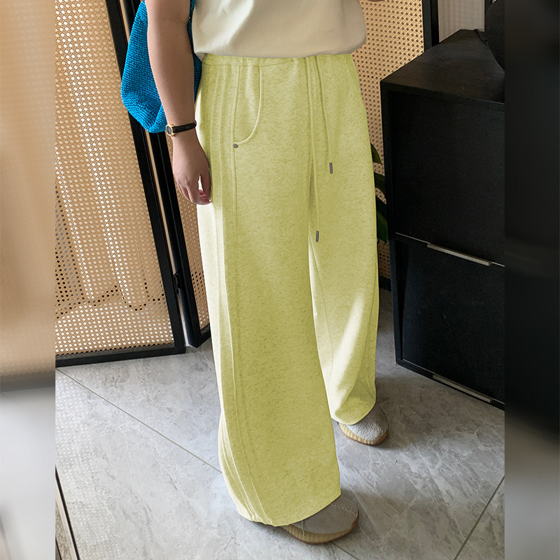 大码女装松紧腰阔腿裤春季直筒裤慵懒休闲裤2026新款糖果色运动裤