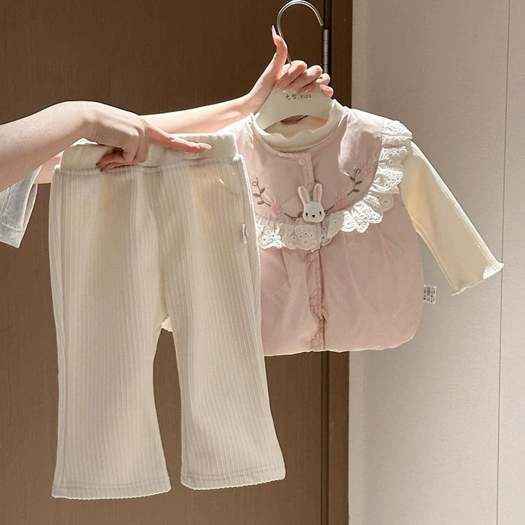 女童加绒套装秋冬装新款洋气时髦女宝宝秋季衣服女孩冬季三件套套
