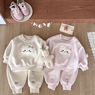 女婴儿卫衣套装春秋装新款可爱卡通凯蒂猫女宝宝长袖长裤两件套
