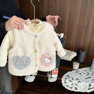 女童羊羔绒马甲洋气可爱毛毛背心女宝宝加厚加绒坎肩毛马甲保暖