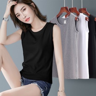 打底衫 纯色外穿无袖 新款 黑色宽松罗纹棉圆领吊带背心女内搭春夏季