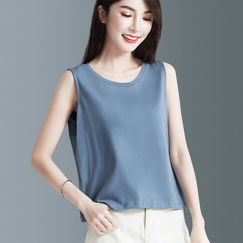 蓝色宽松圆领短款吊带背心女内搭