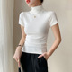 纯色百搭显瘦打底体恤衫 白色修身 新款 t恤女夏季 精梳棉半高领短袖