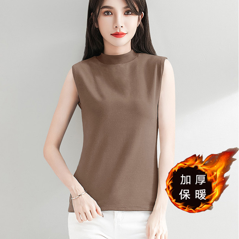 卡其色加厚保暖精梳棉小高领背心女内搭秋冬季纯色修身无袖打底衫,女装/女士精品,背心吊带,淘宝优惠券,粉丝福利购,淘宝优惠卷