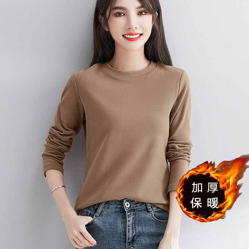 纯棉加厚保暖半高领长袖打底衫女