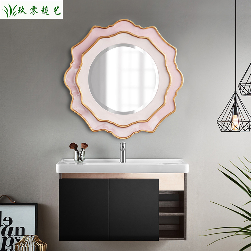 粉色洗手台餐厅玄关装饰镜
