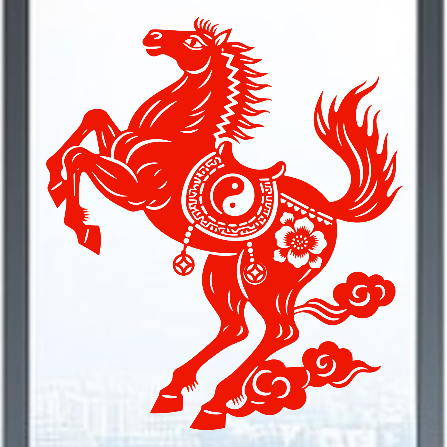 马年玻璃贴纸12生肖马窗花太极静电贴客厅玻璃门2026新年春节水贴