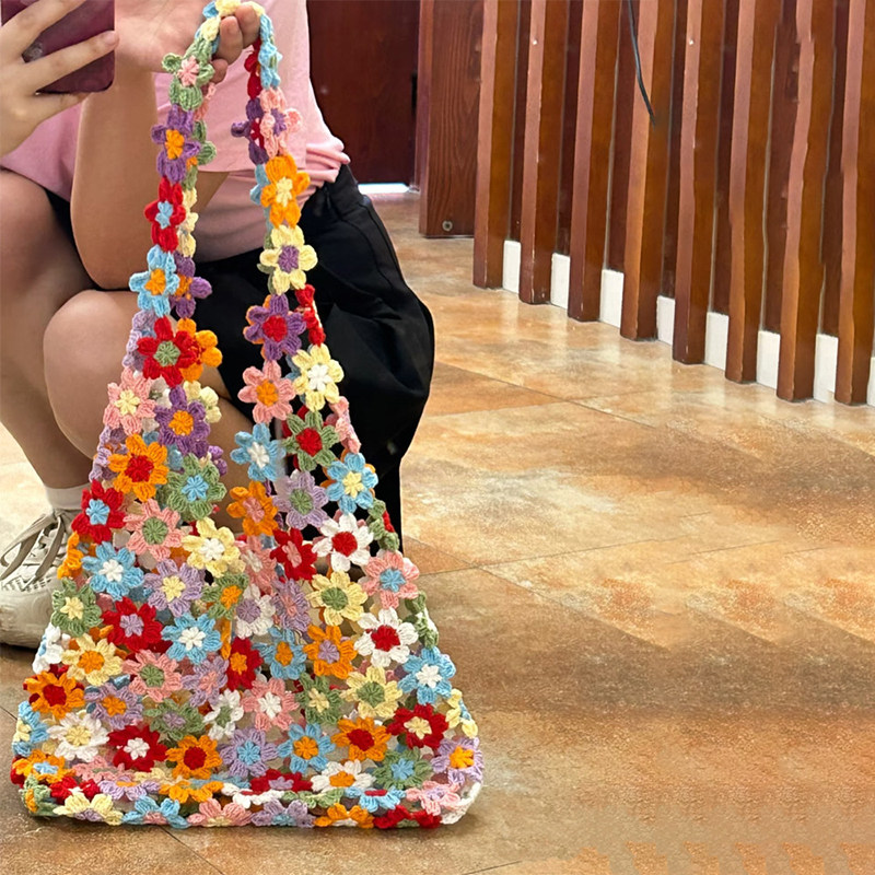 手工编织包包钩针diy材料包毛线自制针织花朵单肩包打发时间礼物
