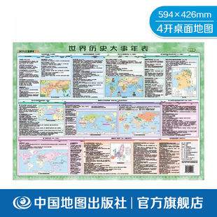世界历史大事年表 翡翠版 59x43cm 4开 中国地图出版 防水耐磨 哑光磨砂质感 金博优图典 加厚PVC地图 学生用 社
